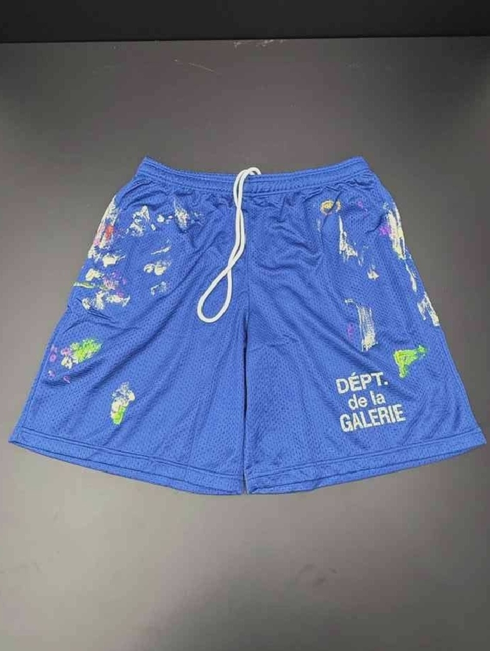 Gallery Dept Blue Mesh Athletic Shorts with Multicolor Paint Accents